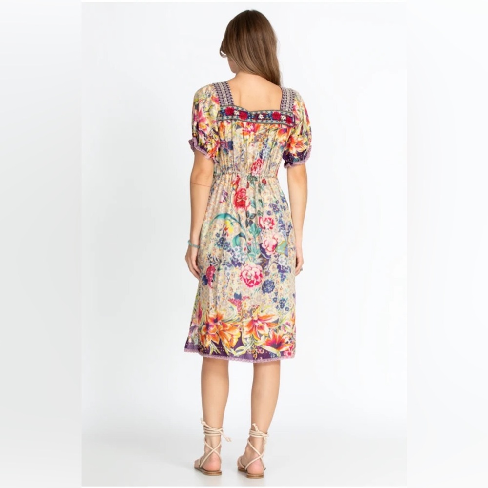JOHNNY WAS FLORAL TOPIARY RUMI BOHEMIAN SILK DRESS - Picture 4 of 16
